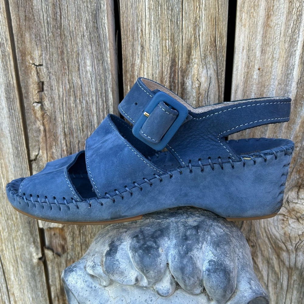 La Plume Wedge Sandal Nubuck Suede Blue 35